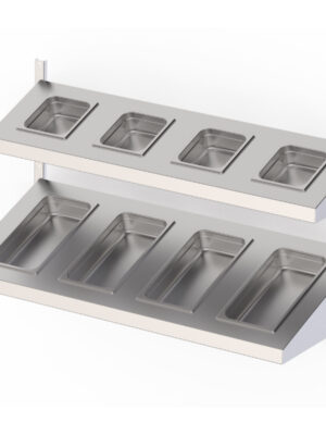 Estantería Mural Acero Inoxidable Con Estante Inclinado Cubeta GN Para Cremallera Mural Fondo 250 1000x250 mm AWSSS100250