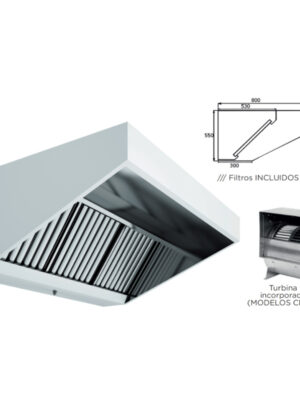 Campana Mural Snack Techo Bajo Elevado Fondo 800 CON TURBINA de 1000x800x550h mm AVEIRO A10080CMBT