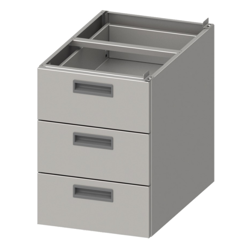 Módulo tres cajones acero inoxidable AISI 201 386x490x540 mm para mesas fondo 600 mm MCA603 Línea Varsovia