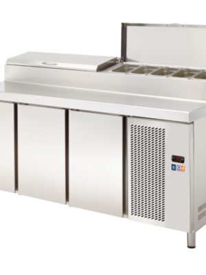 Mesa Refrigerada GN1/1 3 Puertas Preparación Encimera Inoxidable y Vitrina ingredientes GN1/3 1800x708x850h mm Línea CORDOBA MRP-180E