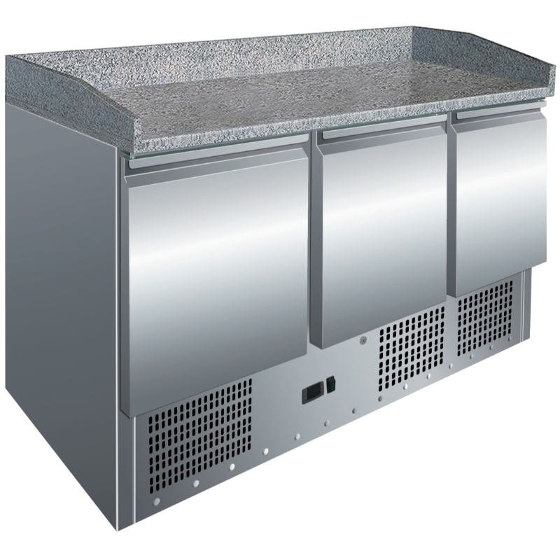 Mesa GN1/1 3 Puertas Preparación Pizzas con Encimera de Granito de 1365 x700 x1010h mm PEKIN S903PZ