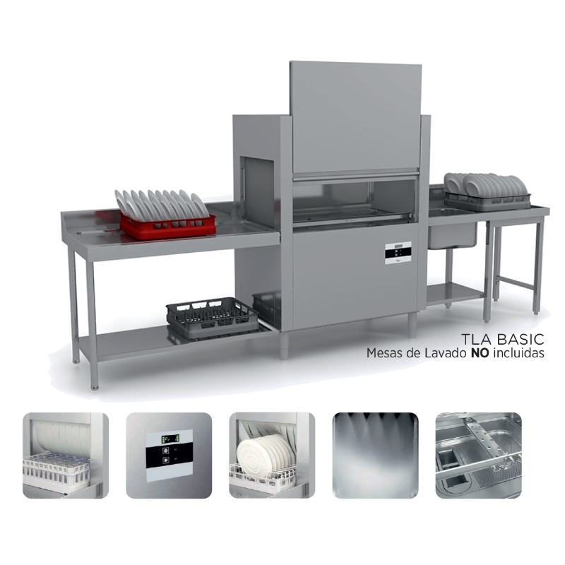 Túnel de lavado cesta 50x50 cm PRELAVADO + LAVADO + ACLARADO 110/200 cestas/hora VERONA TLA BASIC