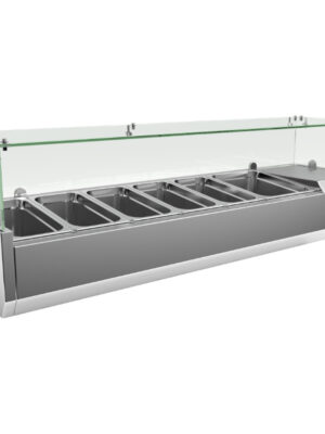 Vitrina 5 cubetas GN1/3 + 1 cubeta GN1/2 con Cúpula de Vídrio de 1500 x380 x440h mm PEKIN VRX1500380FG