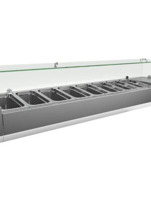 Vitrina 8 cubetas GN1/3 con Cúpula de Vídrio de 1800 x380 x440h mm PEKIN VRX1800380FG