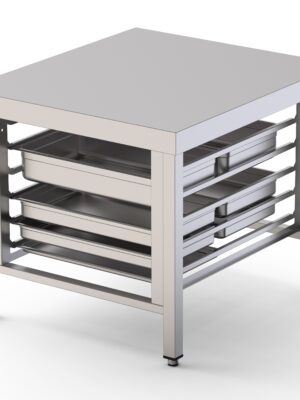 Mesa de Soporte Acero Inoxidable Para Hornos Con 6 Guias De 60x40 850x850x700h mm WTC085BK64O