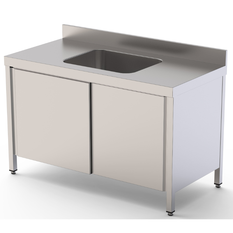 Mesa de Trabajo Acero Inoxidable Mural Con Puertas y Con Cubeta Central 1600x600x850h mm WTW16016CBSD