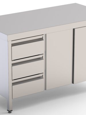Mesa de Trabajo Acero Inoxidable Central Con Cajones a la Izquierda 2400x700x850h mm WTC17024DDL