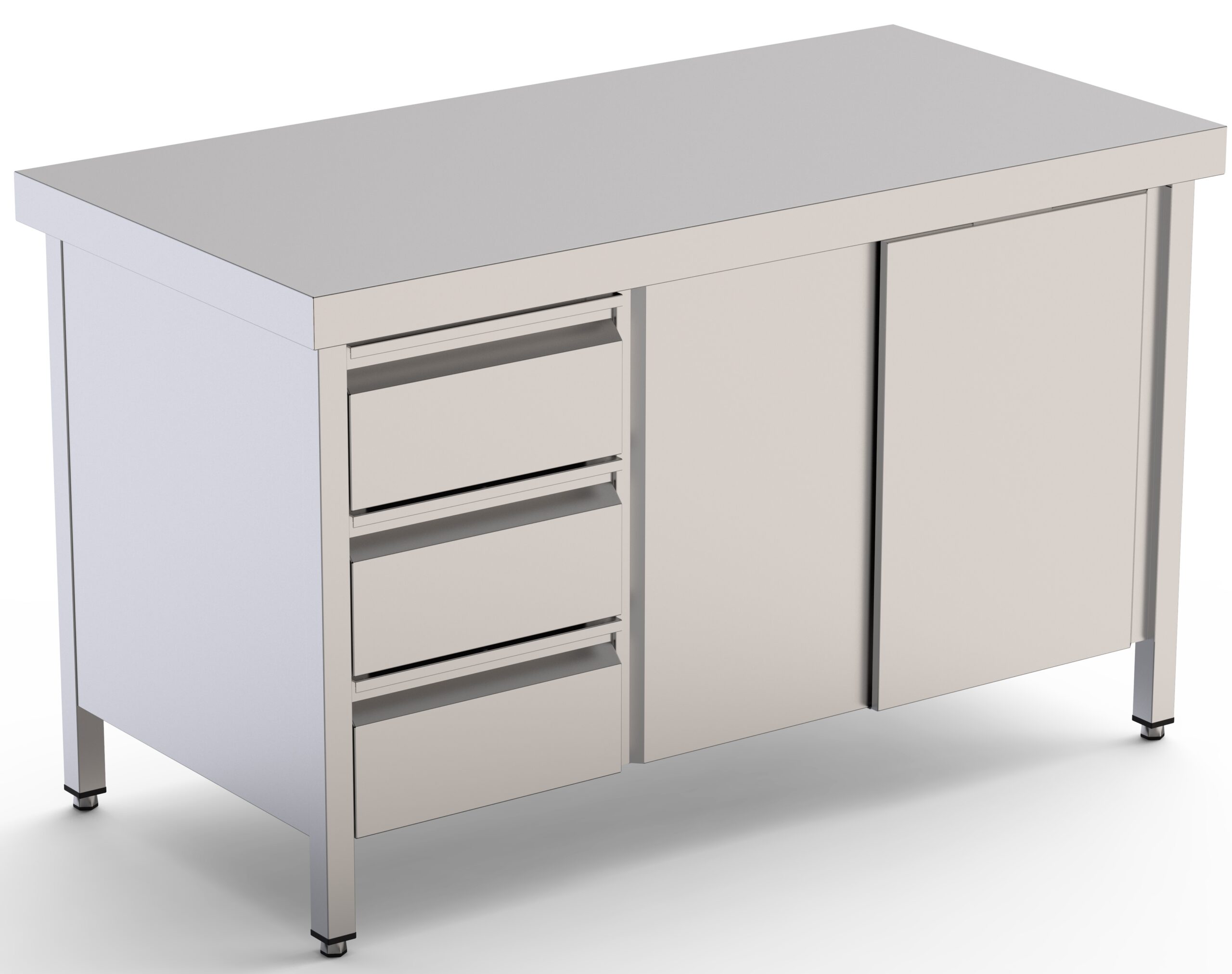 Mesa de Trabajo Acero Inoxidable Central Con Cajones a la Izquierda 2400x600x850h mm WTC16024DDL