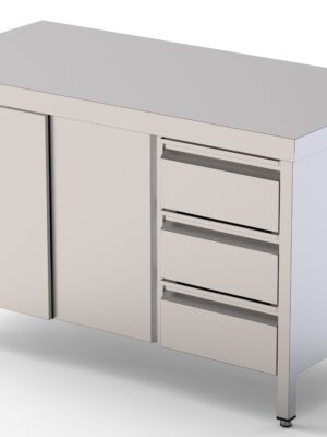 Mesa de Trabajo Acero Inoxidable Central Con Cajones a la Derecha 2200x700x850h mm WTC17022DDR