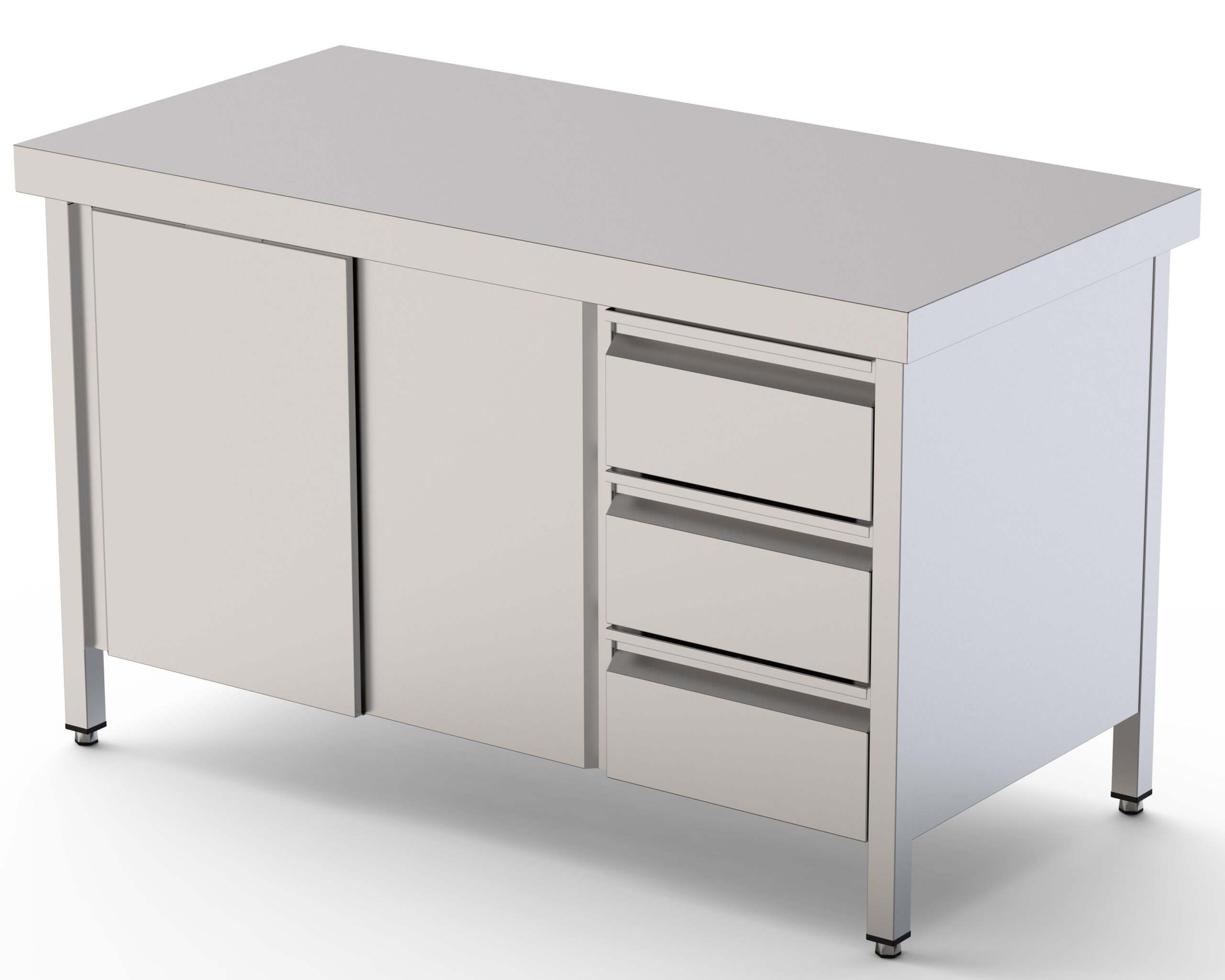 Mesa de Trabajo Acero Inoxidable Central Con Cajones a la Derecha 2200x600x850h mm WTC16022DDR