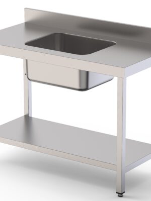 Mesa de Trabajo Acero Inoxidable Mural Con Estante y Con Cubeta Central 2000x700x850h mm WTW17020CB1