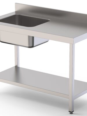 Mesa de Trabajo Acero Inoxidable Mural Con Estante y Con Cubeta a la izquierda 1000x600x850h mm WTW16010LB1
