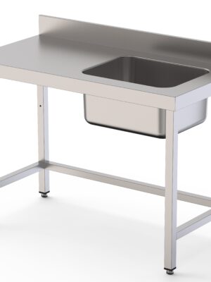 Mesa de Trabajo Acero Inoxidable Mural Sin Estante y Con Cubeta a la Derecha 1000x600x850h mm WTW16010RB0