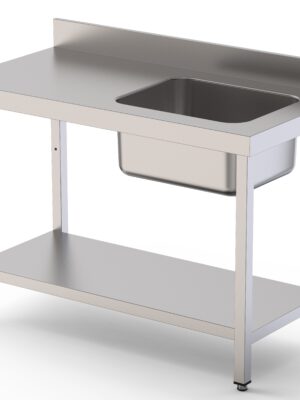 WTW-RB1 Mesa de Trabajo Acero Inoxidable Mural Con Estante y Con Cubeta a la Derecha 1200x600x850h mm WTW16012RB1