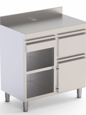 Mueble Cafetero Acero Inoxidable Con Tolva a la Derecha, 1 Estante, 1 Puerta y 1 Cajón 1000x600x1050h mm CST60100D2SRB