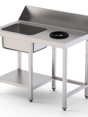 Mesa Acero Inoxidable Para Lavavajillas De Prelavado 1 Cubeta Con Estante 1600x750x800h mm IS17516DWIN0S1